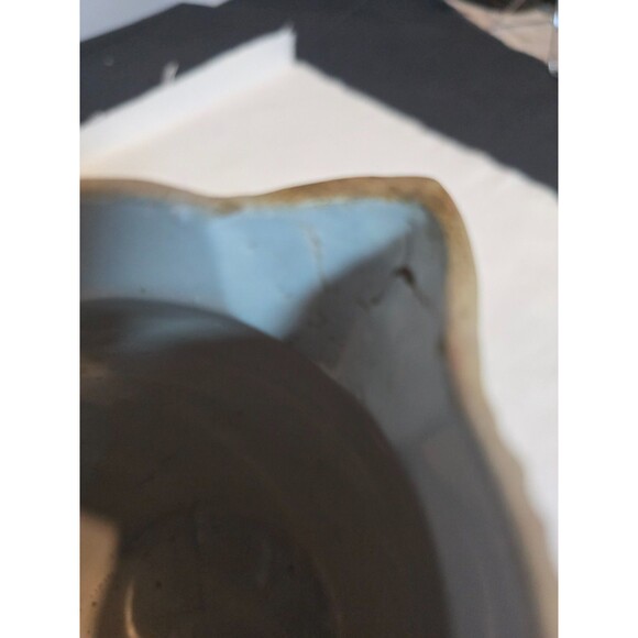 Antique Utica Pottery Stoneware Pitcher Blue Raised Rose Pattern 1800s - As Is - Picture 4 of 11